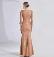 v-neck sequin mermaid gown with gold embroidery – AMBER GLEAM
