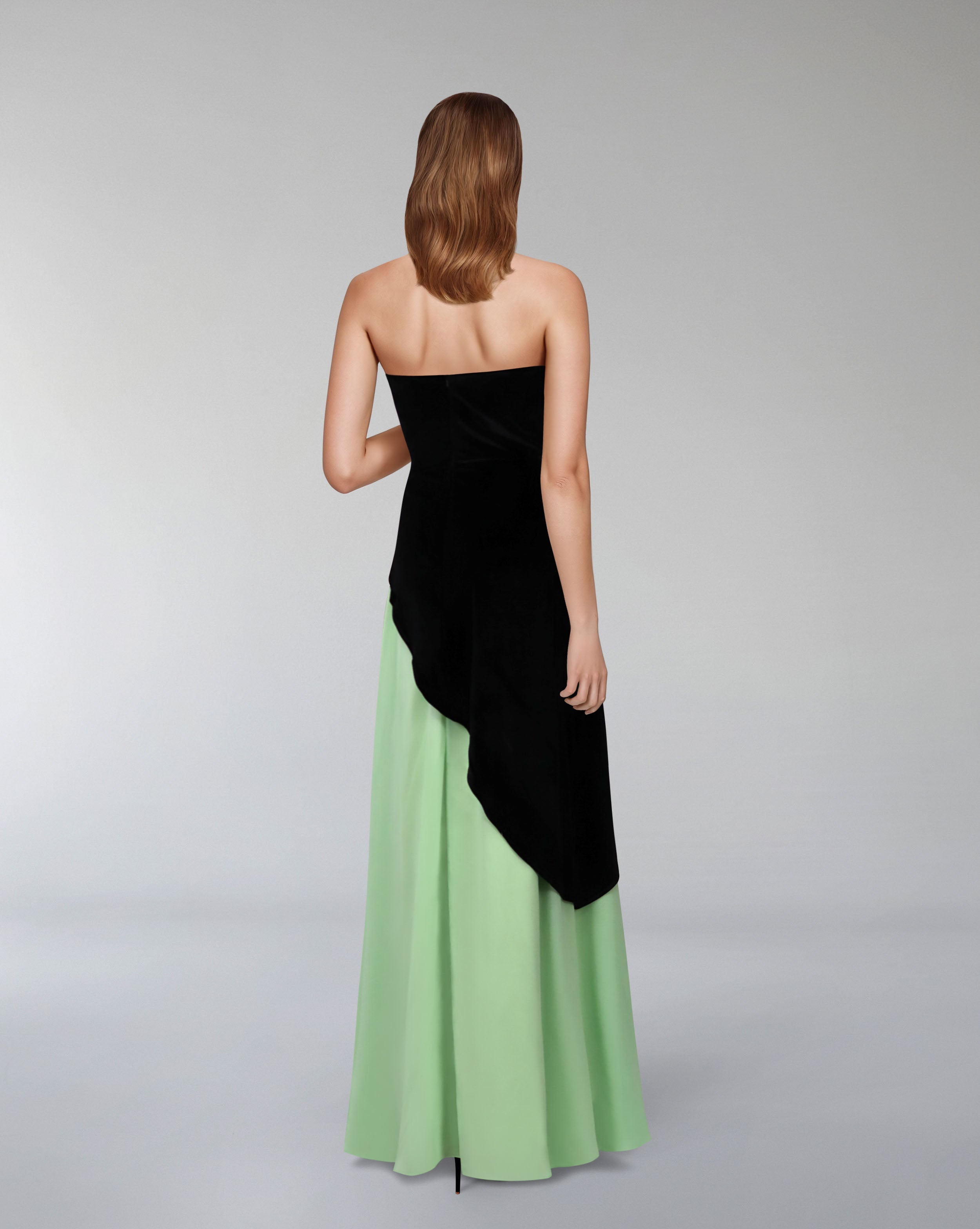 Strapless color-block gown with embellished bodice – Poleno