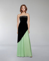 Strapless color-block gown with embellished bodice – Poleno