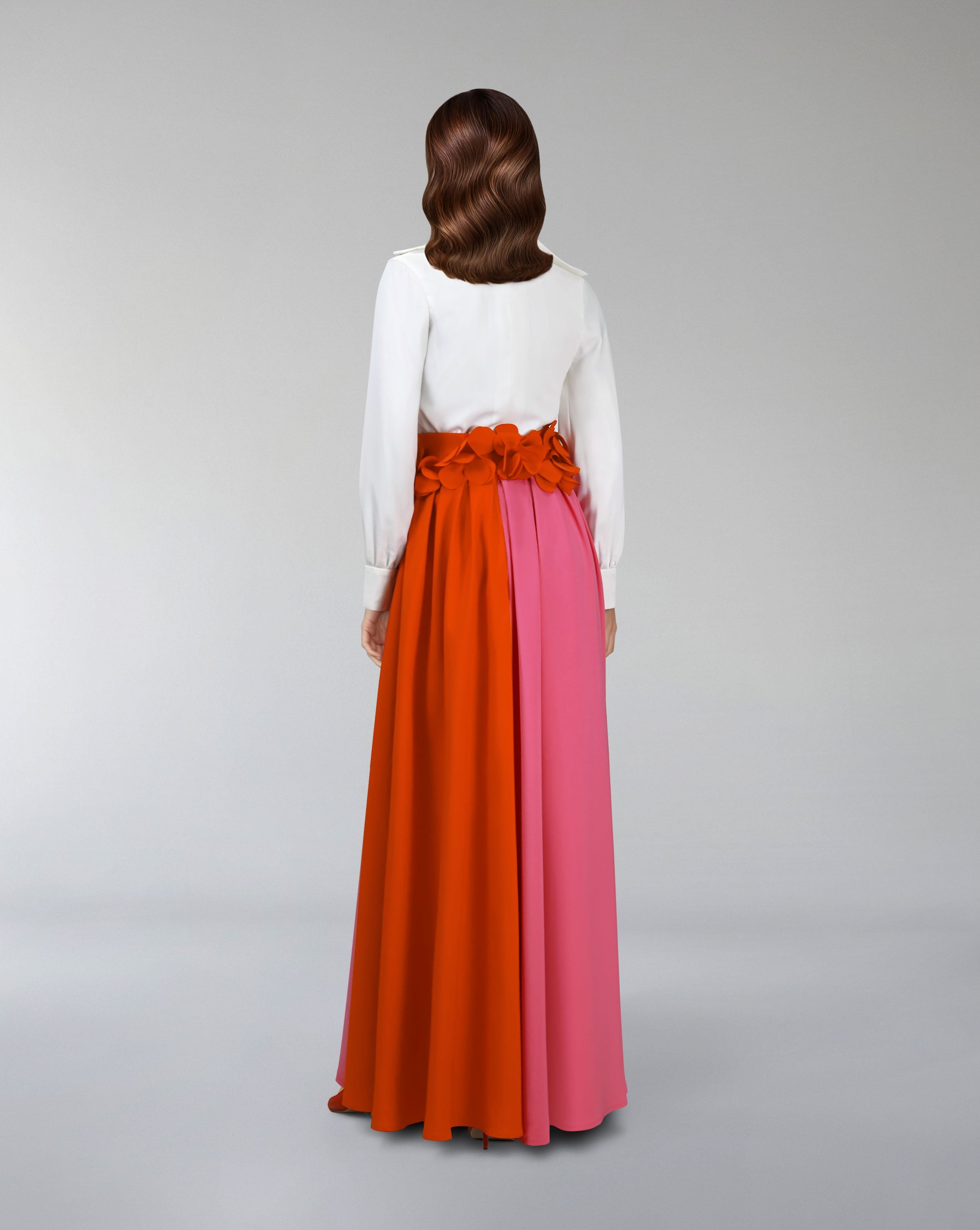 Floor-length skirt with flowered waist and white shirt - SELENE