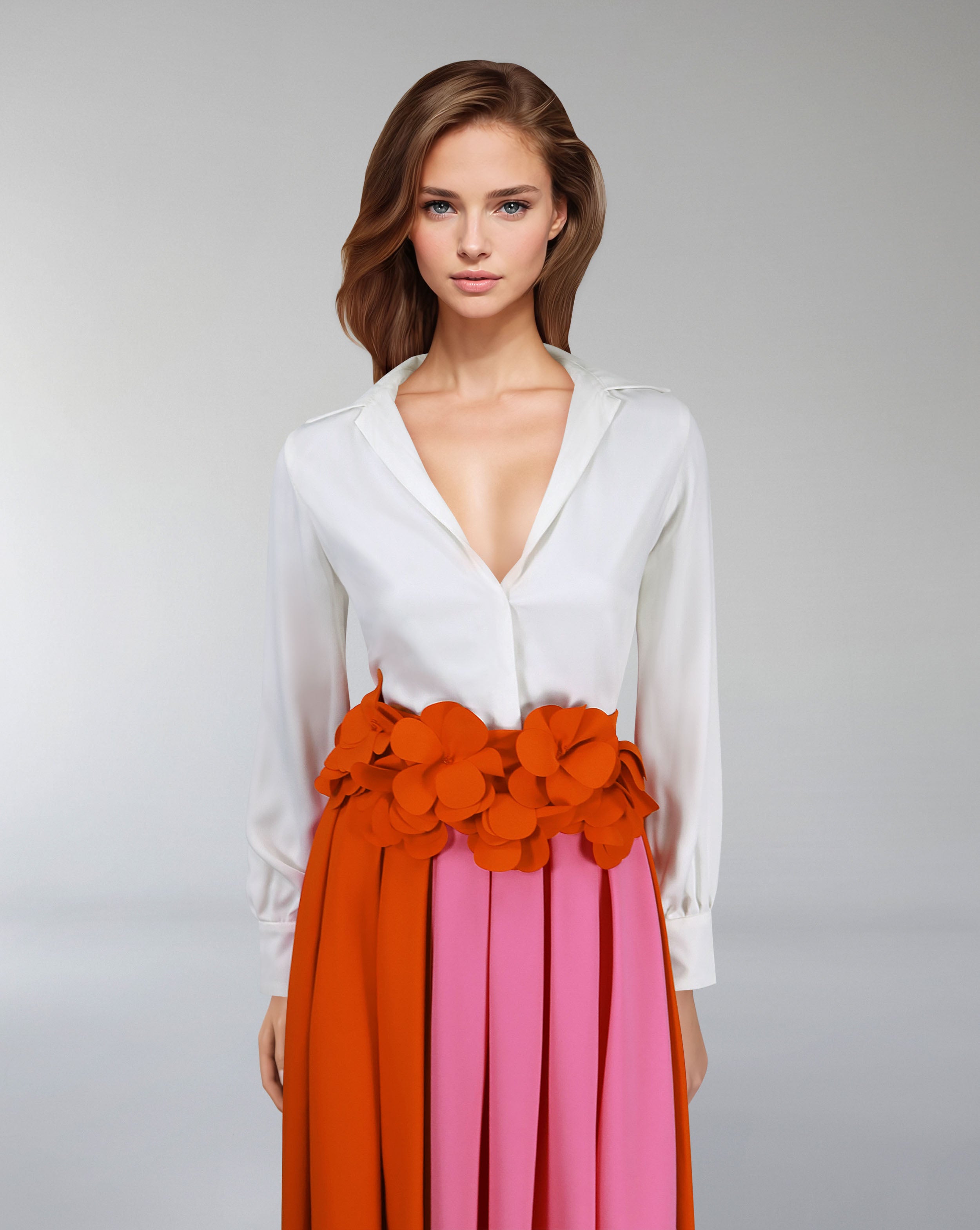 Floor-length skirt with flowered waist and white shirt - SELENE