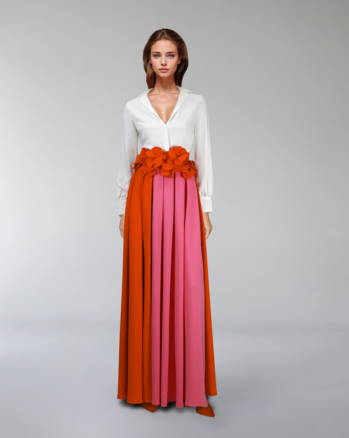 Floor-length skirt with flowered waist and white shirt - SELENE