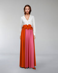 Floor-length skirt with flowered waist and white shirt - SELENE