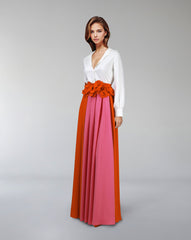 Floor-length skirt with flowered waist and white shirt - SELENE