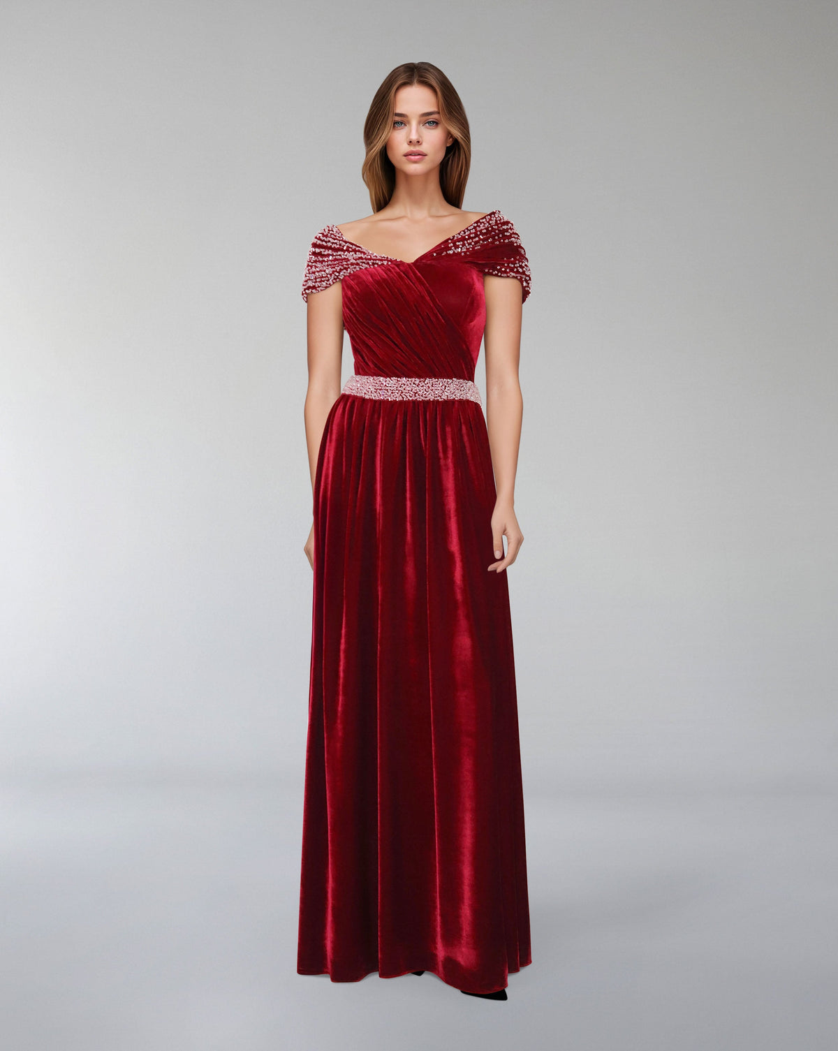 Draped velvet dress with crystals - NADINE