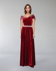 Draped velvet dress with crystals - NADINE