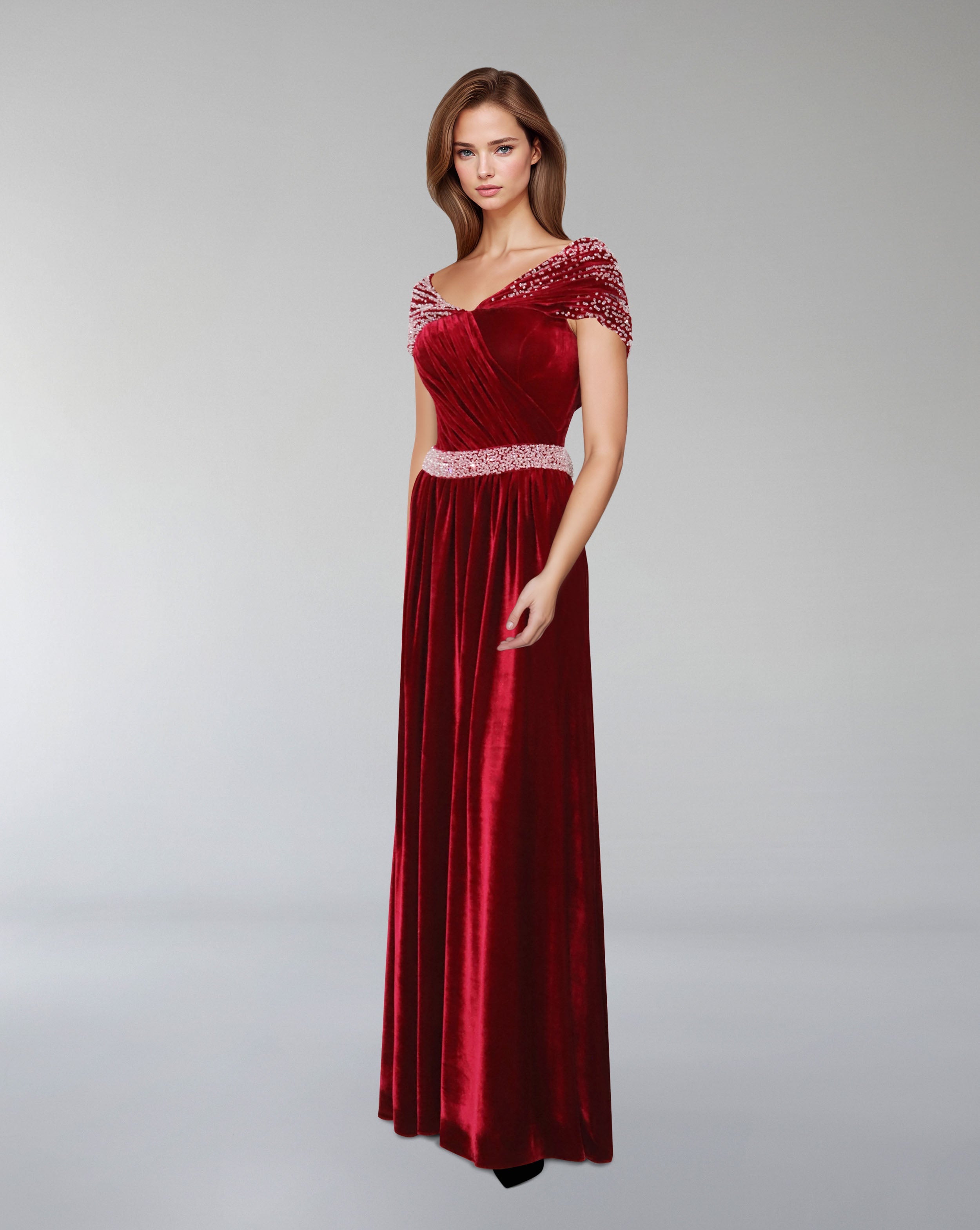 Draped velvet dress with crystals - NADINE