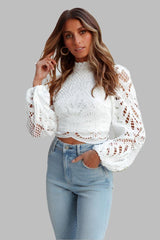 long sleeve lace crop top with balloon sleeves – Teodozia