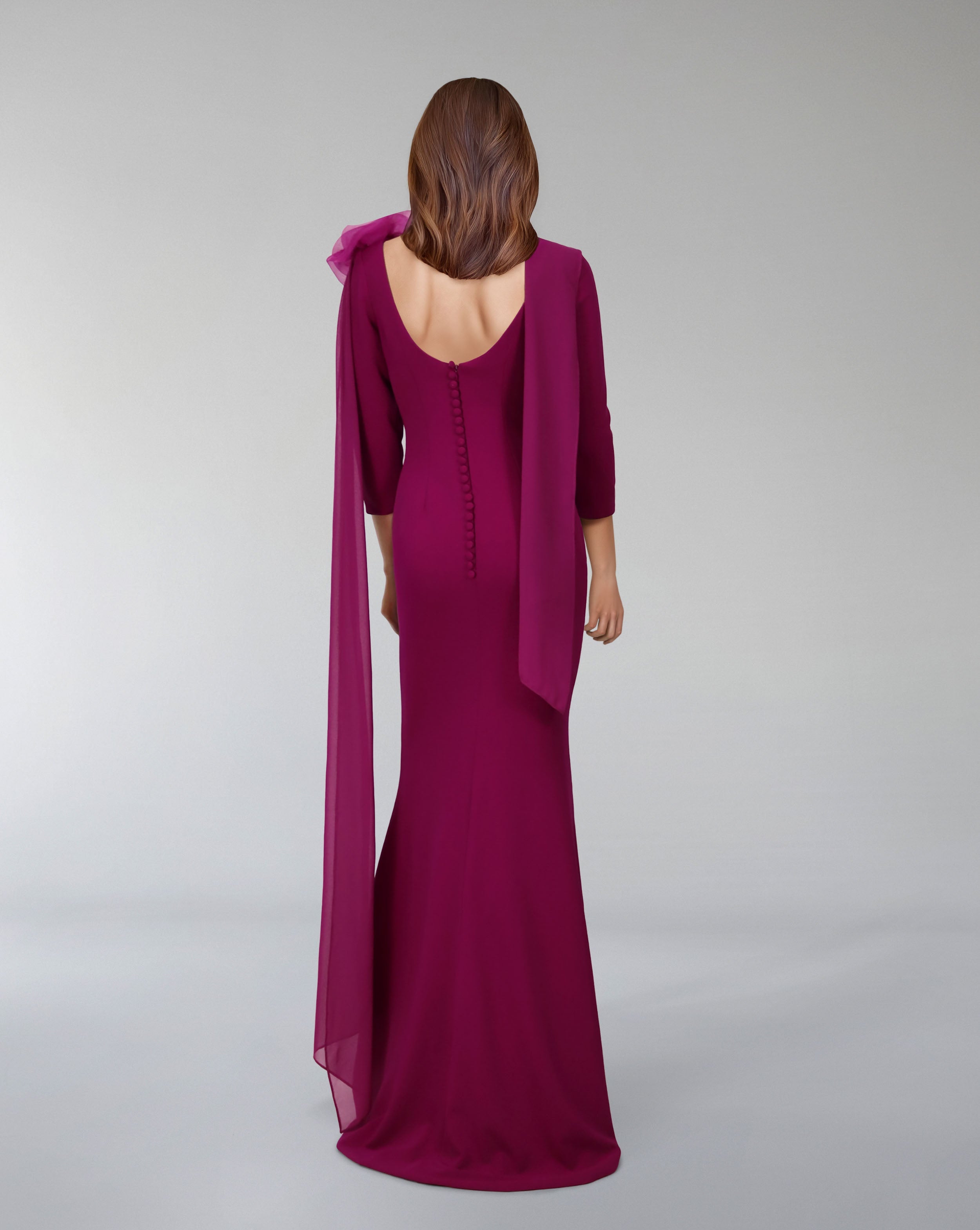 floral shoulder gown with chiffon drape – Zionna