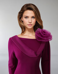 floral shoulder gown with chiffon drape – Zionna