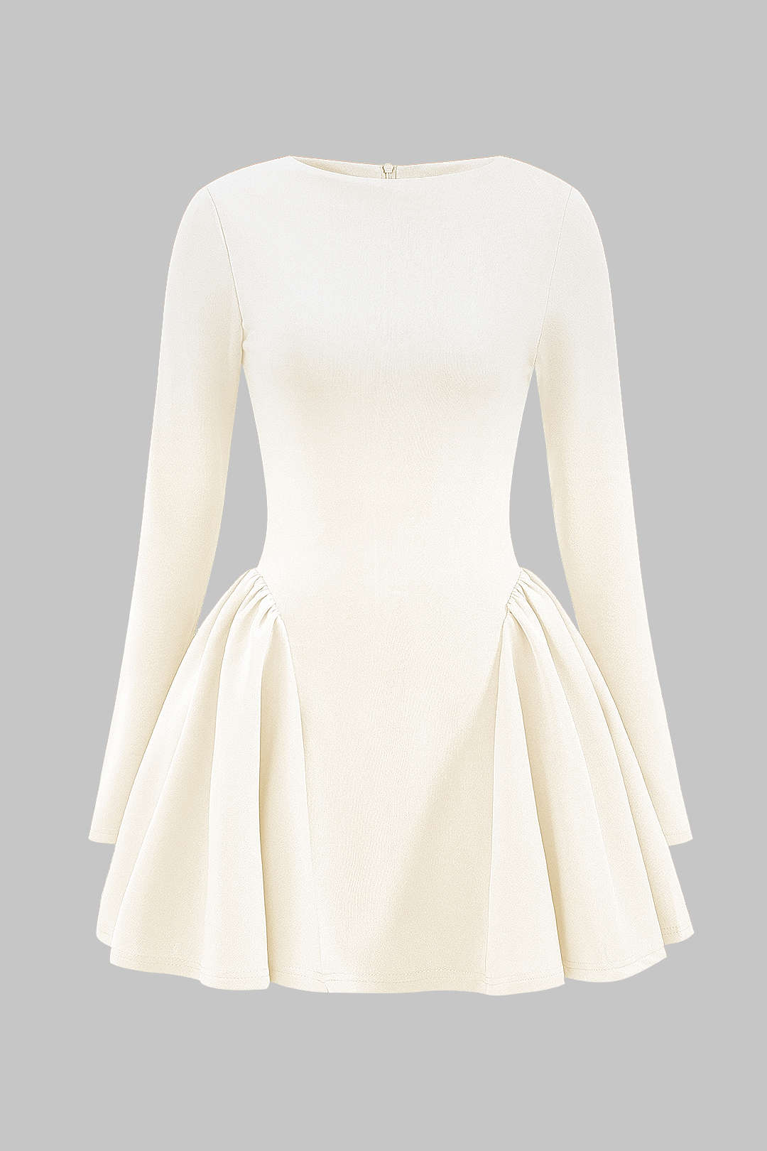 Puff Hem Zipper Long Sleeve Mini Dress