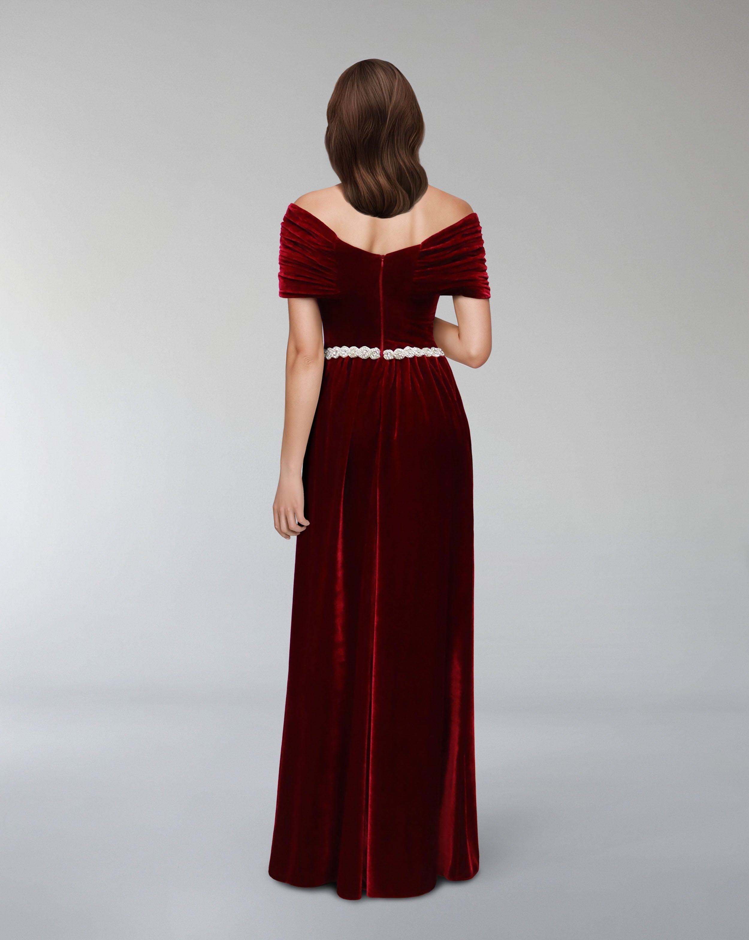 Draped velvet dress with waist embellishment  - ODETTE