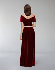 Draped velvet dress with waist embellishment  - ODETTE