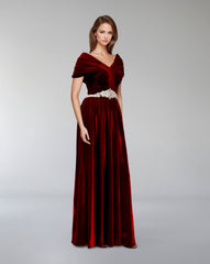 Draped velvet dress with waist embellishment  - ODETTE
