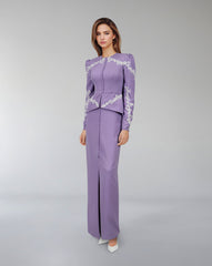 Embroidered peplum gown with front slit – Olged