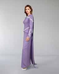 Embroidered peplum gown with front slit – Olged