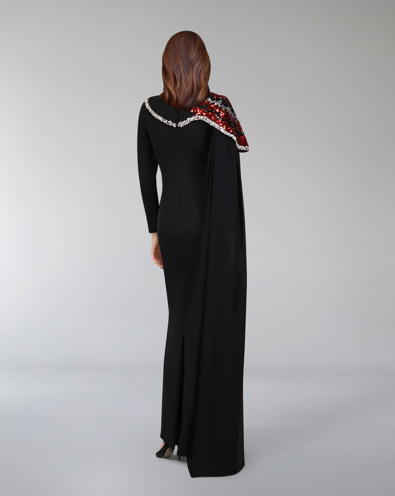 one-shoulder embellished column gown with sequin motif – REVAKTO