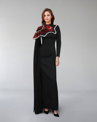 one-shoulder embellished column gown with sequin motif – REVAKTO