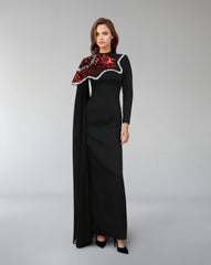 one-shoulder embellished column gown with sequin motif – REVAKTO