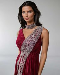 Sleeveless draped dress with bead cascade - VALENZIA