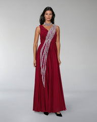 Sleeveless draped dress with bead cascade - VALENZIA