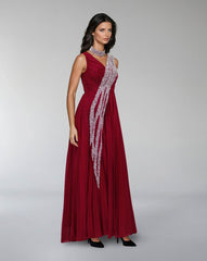 Sleeveless draped dress with bead cascade - VALENZIA