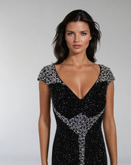 Sleeveless column dress with futuristic beading - RAINE
