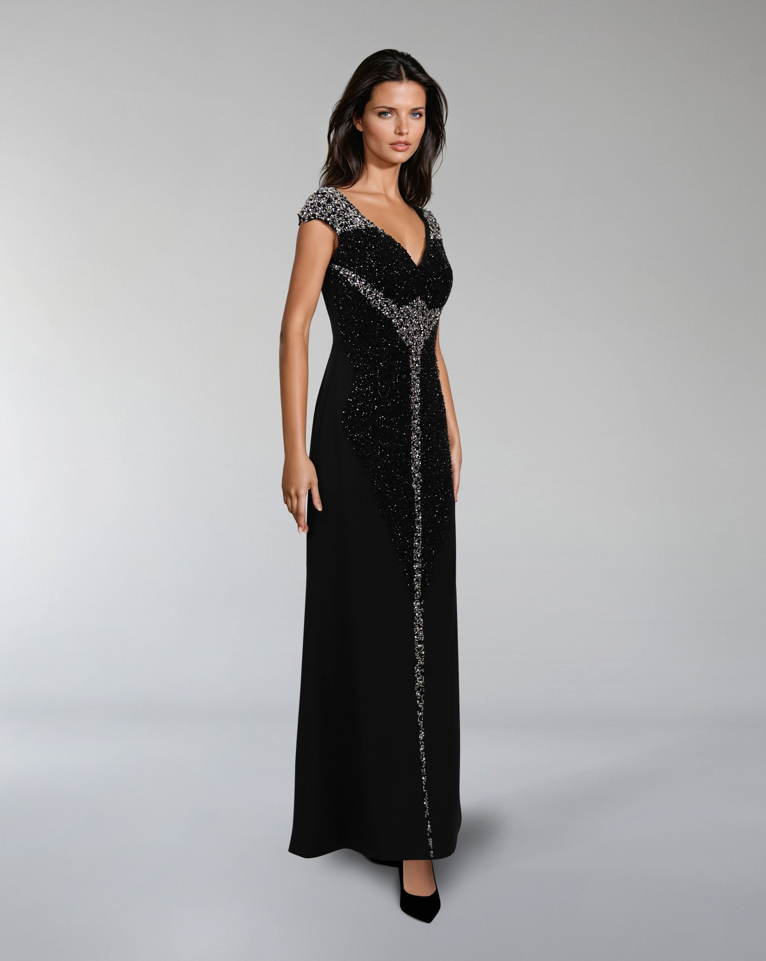 Sleeveless column dress with futuristic beading - RAINE