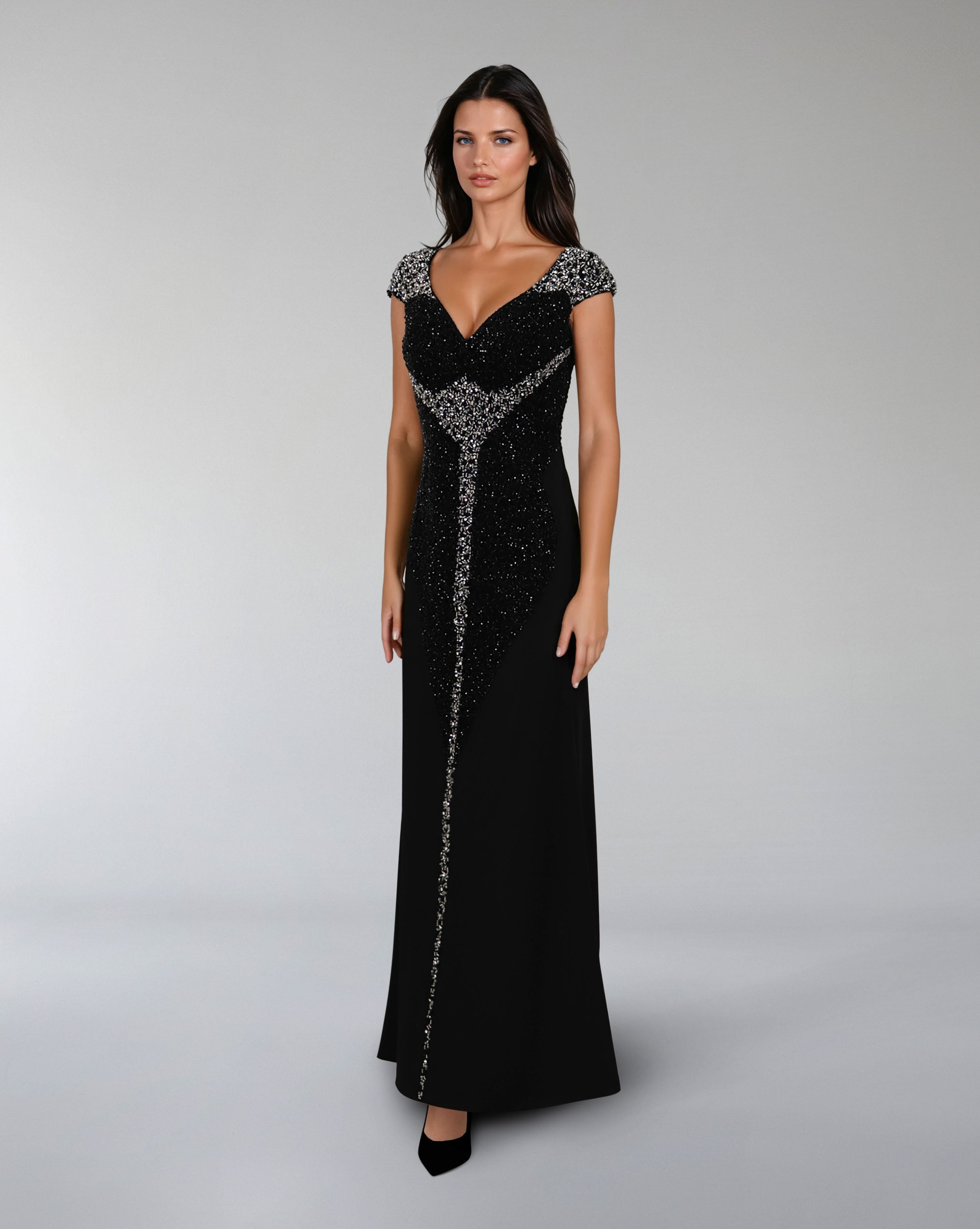 Sleeveless column dress with futuristic beading - RAINE