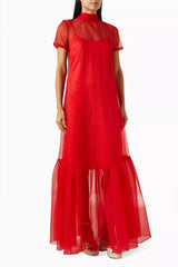 sheer overlay tulle maxi dress – Ulesa