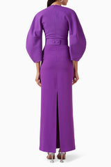 Column gown with sculpted balloon sleeves – Zuleika