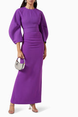 Column gown with sculpted balloon sleeves – Zuleika