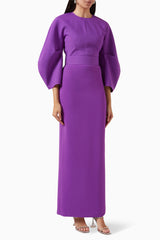 Column gown with sculpted balloon sleeves – Zuleika