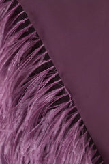 feather-trim slit gown with sheer cape – Raahf