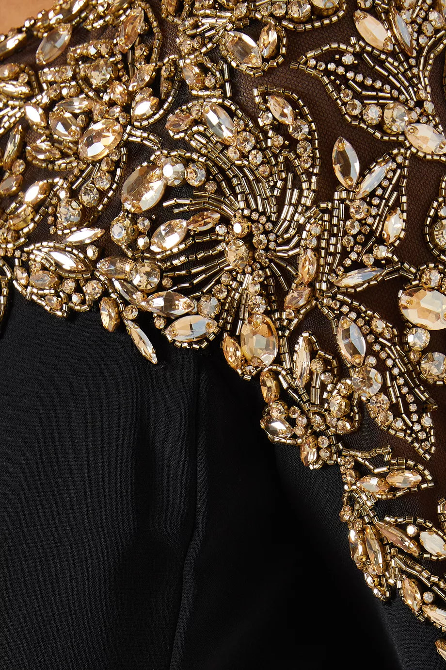 long sleeve flared gown with gold embellished cape detail – ORABEL