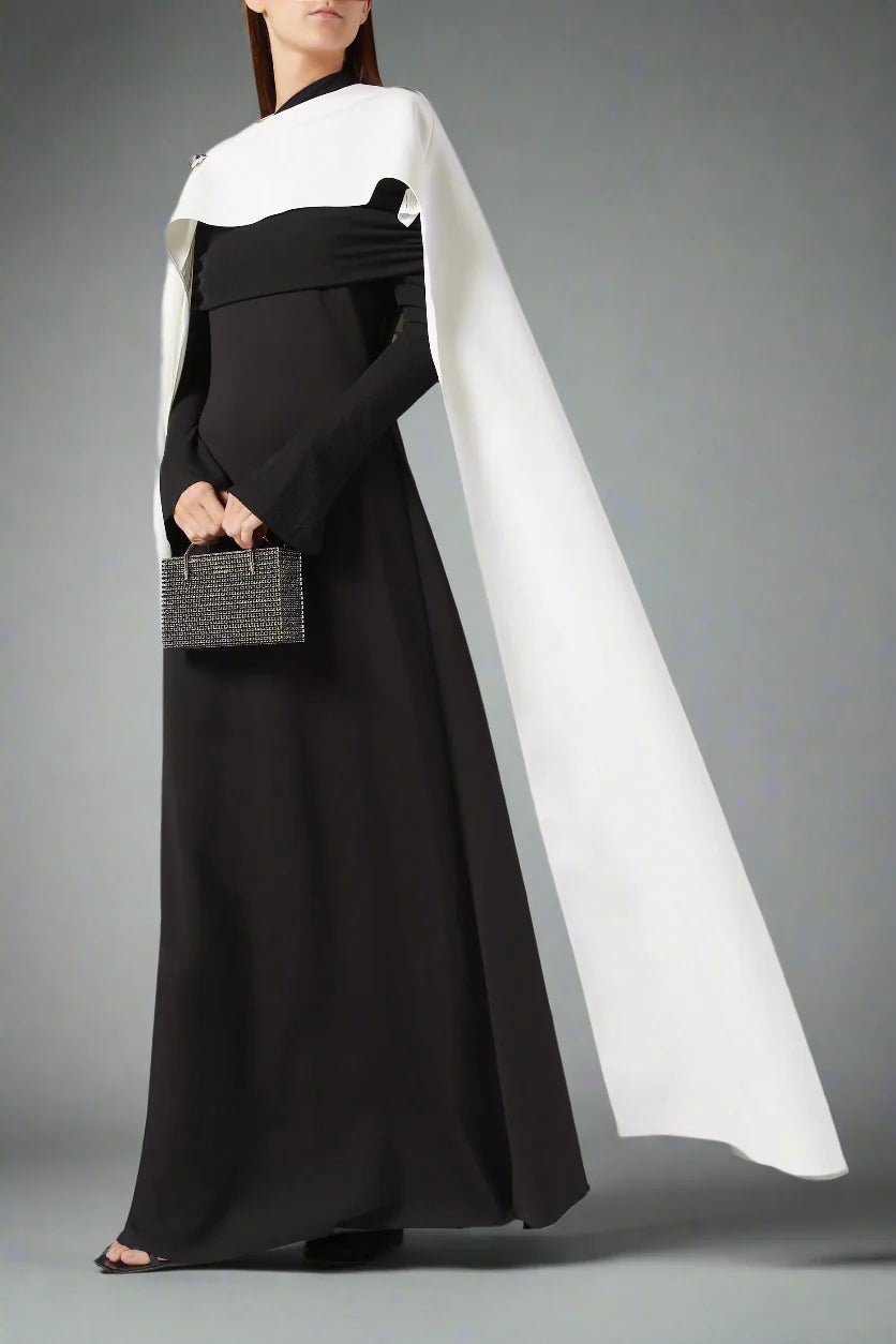 monochrome cape-panel gown – Malesa