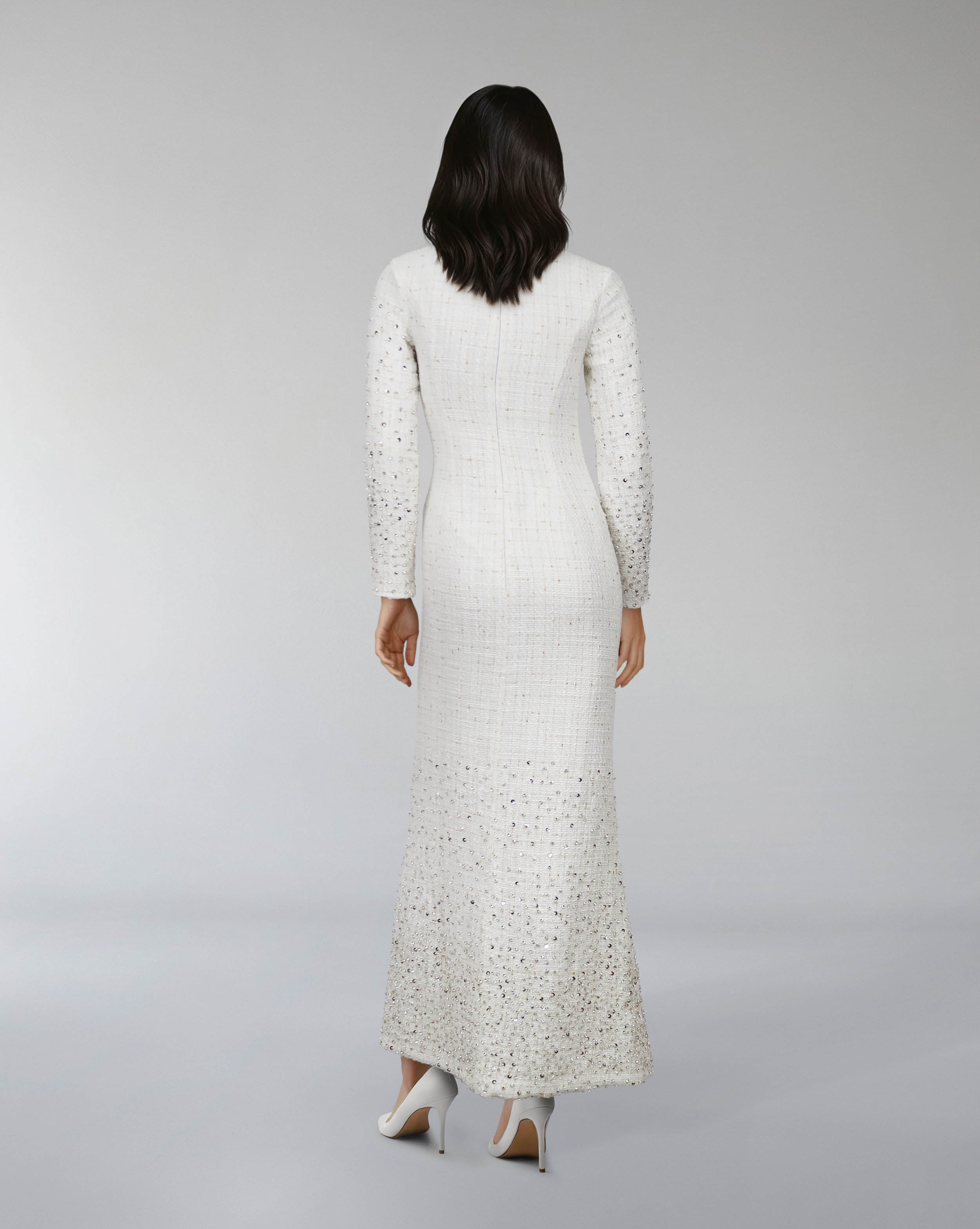 Long-Sleeve Beaded Column Dress - CELESTE