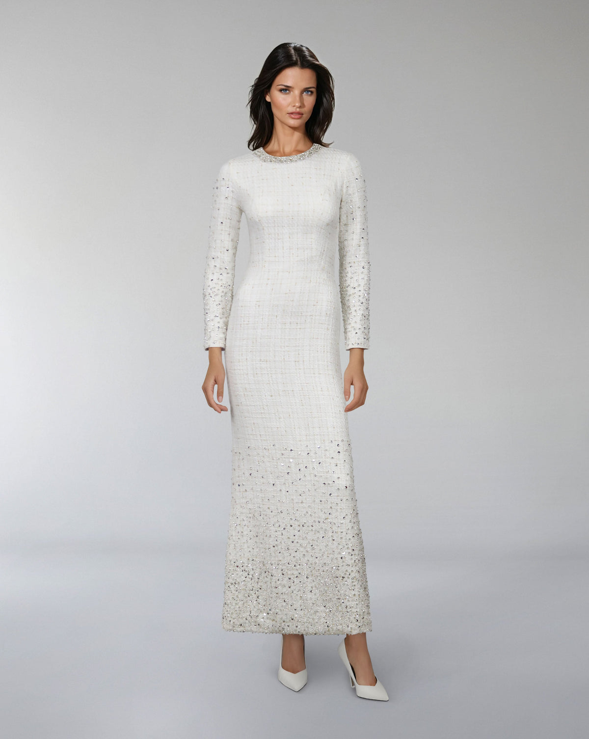 Long-Sleeve Beaded Column Dress - CELESTE