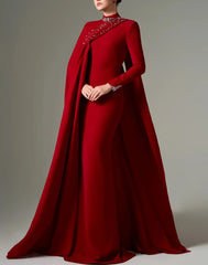 High-neck column dress with embellished draped detail – SUBY