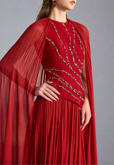 Embroidered draped gown with sheer cape – Levinity