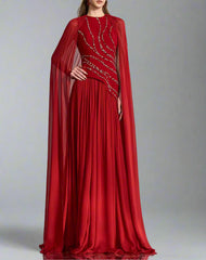 Embroidered draped gown with sheer cape – Levinity