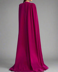 High-neck column dress with embellished maxi cape – Fugara