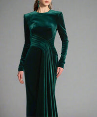 Long-sleeve velvet gown with draped waist – ENERALS