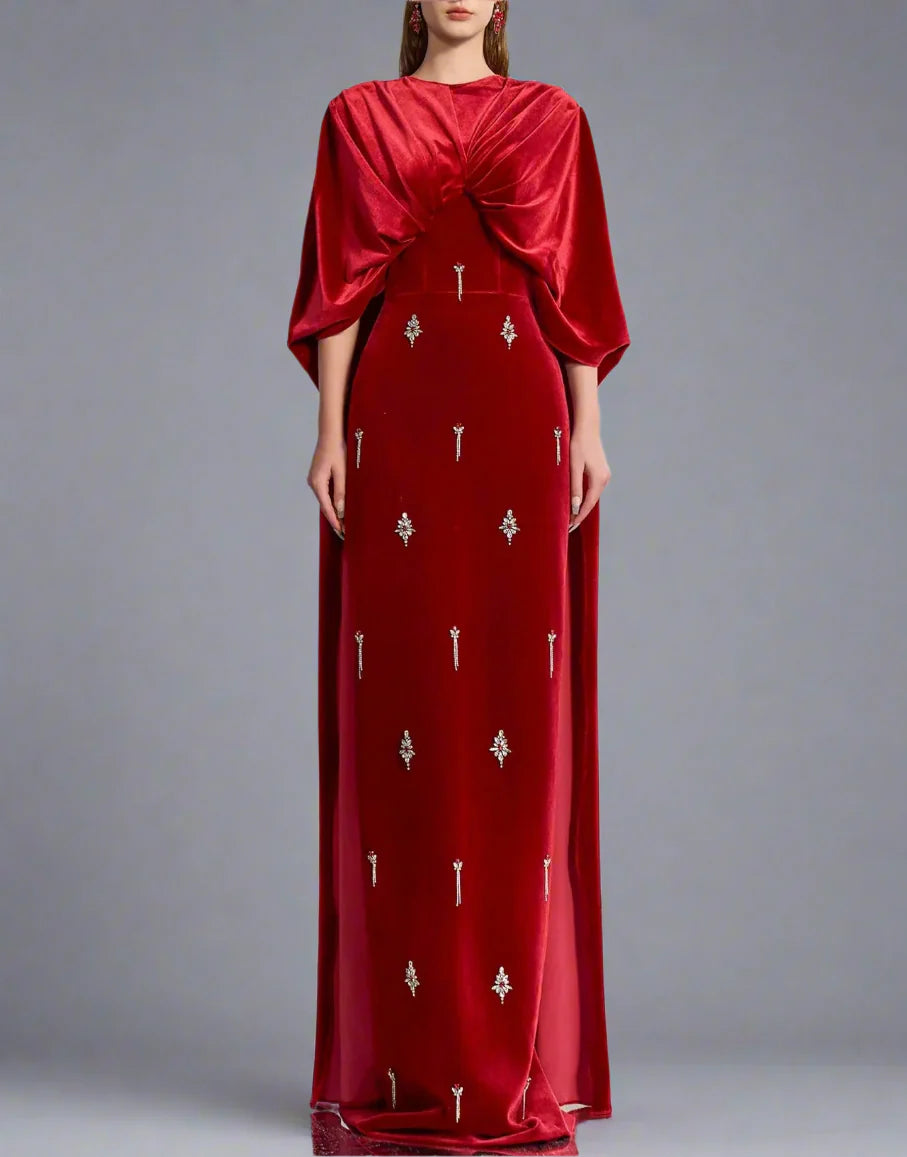 Velvet column dress with embellished details – Connory