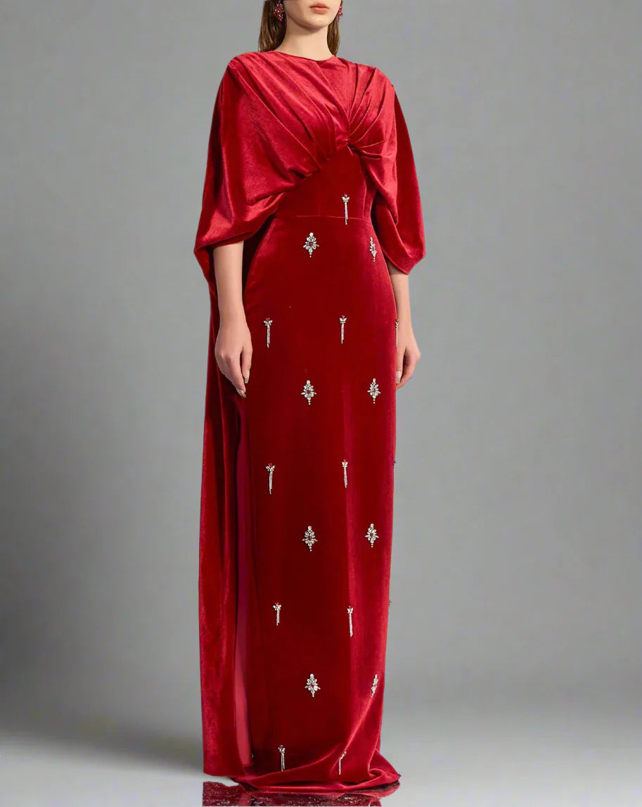 Velvet column dress with embellished details – Connory