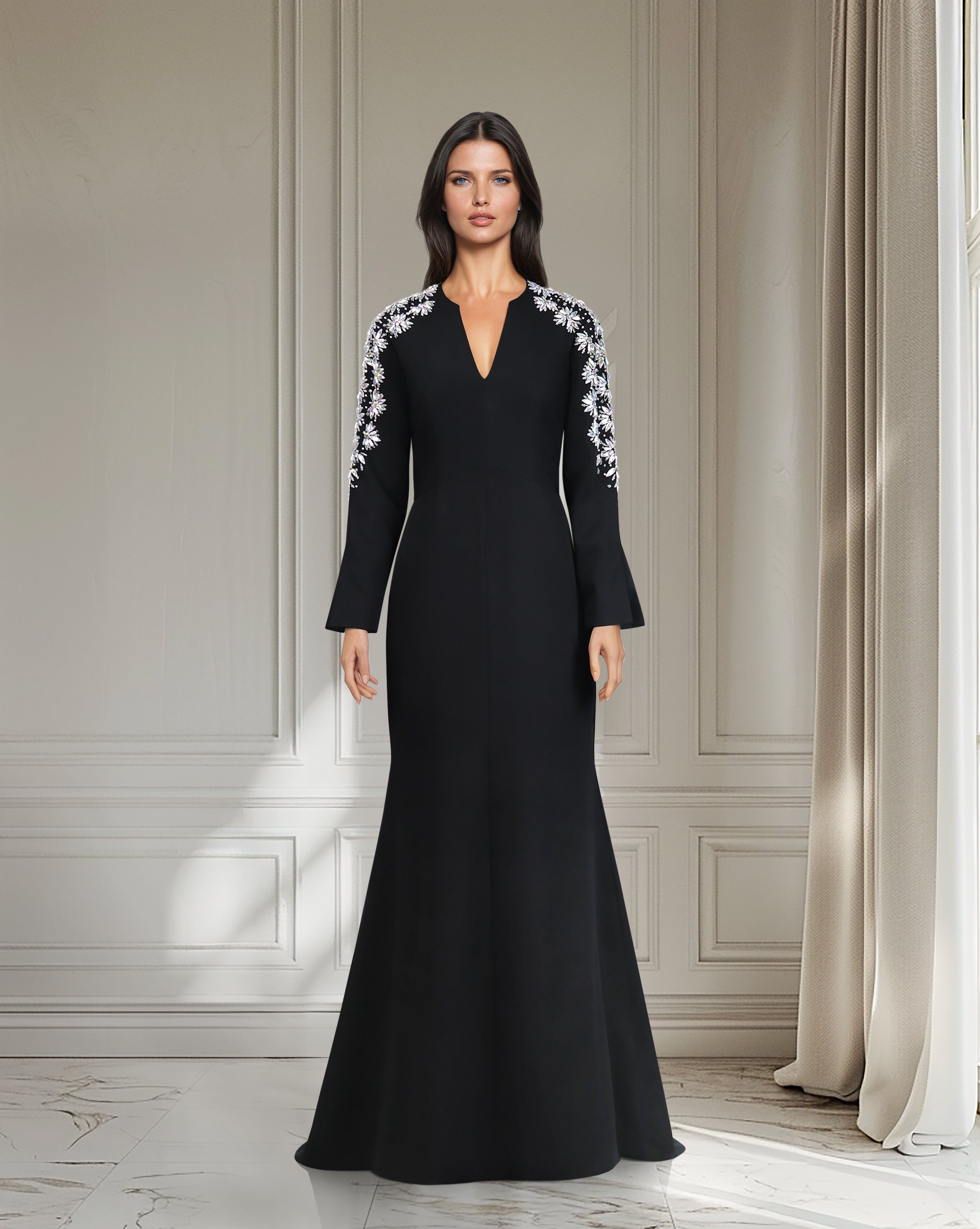 Sequined shoulder dress with long sleeves - Sukhjot