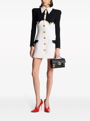 long-sleeve contrast mini dress with gold buttons – NOVA