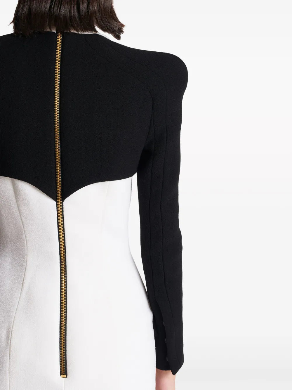 long-sleeve contrast mini dress with gold buttons – NOVA