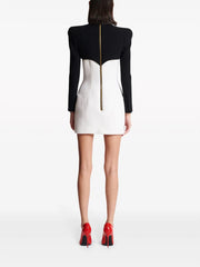 long-sleeve contrast mini dress with gold buttons – NOVA