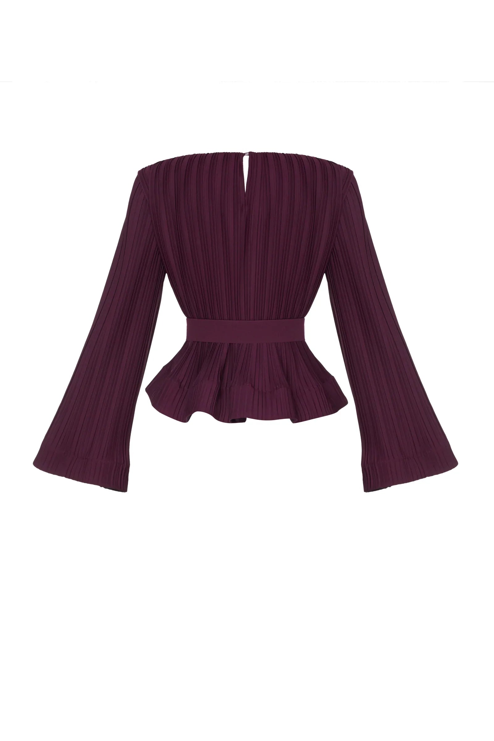 Pleated flared-sleeve top and maxi skirt set with waist belt – Rosiny